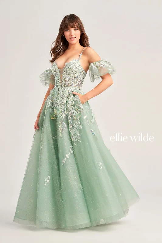 Ribbed - texture wedding guest dresses in neutral colorsEllie Wilde EW35205 Long Ball Gown Beaded Pocket Prom Dress Ribbed - texture wedding guest dresses in neutral colorsEllie Wilde EW35205 Long Ball Gown Beaded Pocket Prom Dress