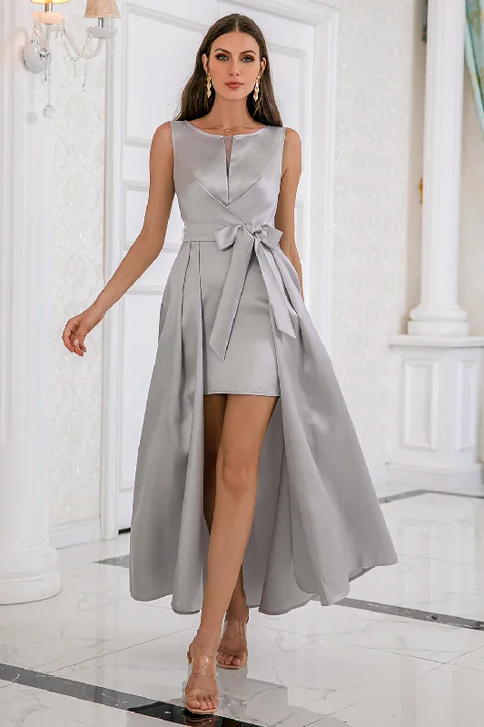Cocktail dresses with a velvet - trimmed collar and a short skirtGrey High-low Bodycon Party Dress Cocktail dresses with a velvet - trimmed collar and a short skirtGrey High-low Bodycon Party Dress