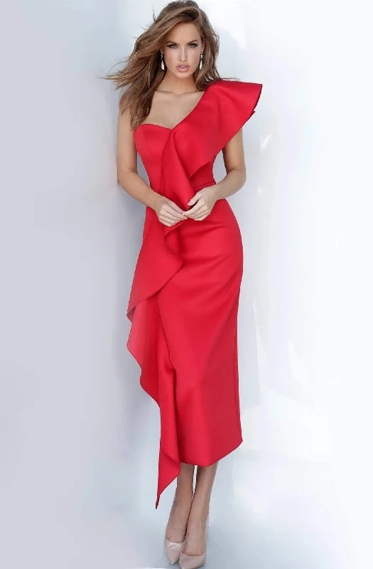 Cocktail dresses with a tassel - adorned belt and a sheath styleJovani - 02616 Draped Ruffle Accented Sheath Dress Cocktail dresses with a tassel - adorned belt and a sheath styleJovani - 02616 Draped Ruffle Accented Sheath Dress