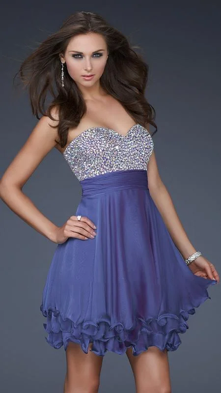 Cocktail dresses with a one - piece design and a statement bowLa Femme - 16541 Bejeweled Sweetheart Chiffon A-line Dress Cocktail dresses with a one - piece design and a statement bowLa Femme - 16541 Bejeweled Sweetheart Chiffon A-line Dress