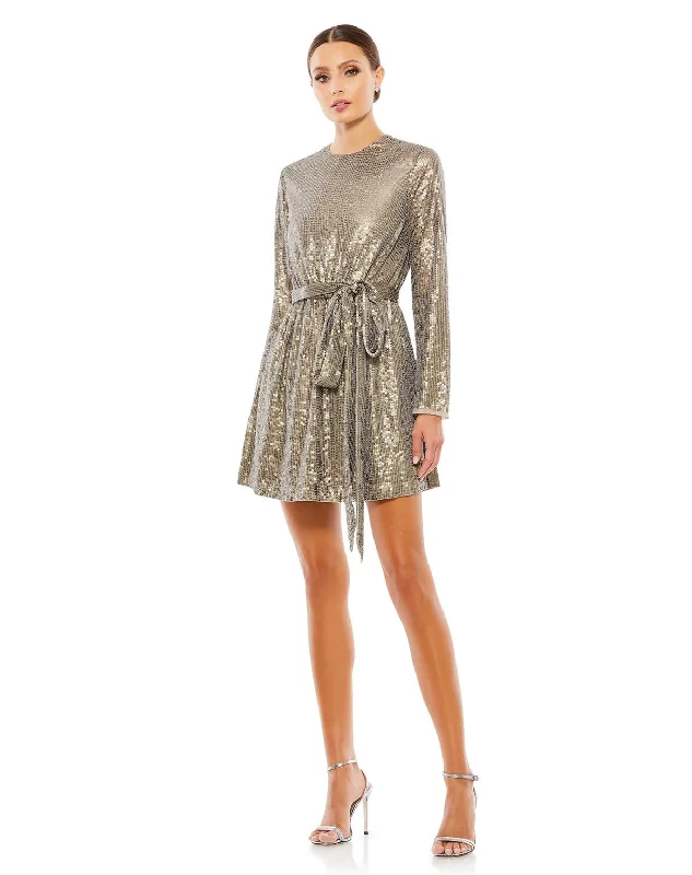 Lace - trimmed cocktail dresses in a pastel color for a soft appearanceMac Duggal 10789 Sequin Embellish Long Sleeve High Neck Short Dress Lace - trimmed cocktail dresses in a pastel color for a soft appearanceMac Duggal 10789 Sequin Embellish Long Sleeve High Neck Short Dress