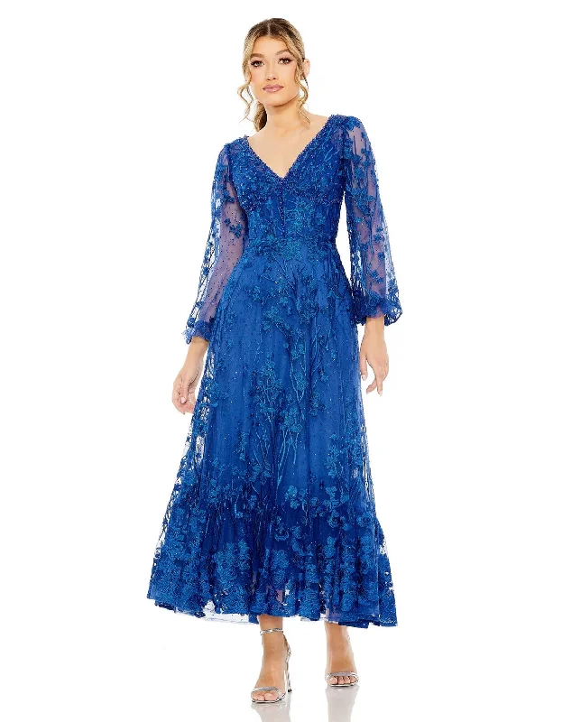 Mini cocktail dresses with a ruffled hem and a solid colorMac Duggal 20512 Long Puff Sleeve Tea Length Dress Mini cocktail dresses with a ruffled hem and a solid colorMac Duggal 20512 Long Puff Sleeve Tea Length Dress