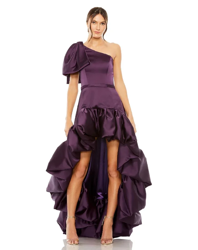 Animal - print cocktail dresses with a V - neck for a fierce lookMac Duggal 20702 Long One Shoulder Sleeve Full High Low Pockets Dress Animal - print cocktail dresses with a V - neck for a fierce lookMac Duggal 20702 Long One Shoulder Sleeve Full High Low Pockets Dress