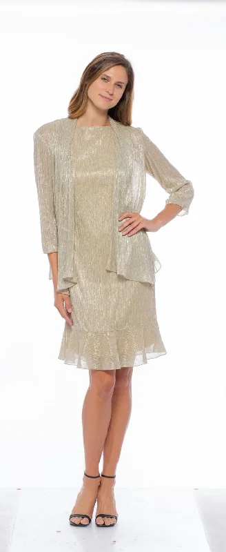 Animal - print cocktail dresses with a V - neck for a fierce lookMarina Short Metallic Chiffon 2 Piece Jacket Dress Animal - print cocktail dresses with a V - neck for a fierce lookMarina Short Metallic Chiffon 2 Piece Jacket Dress