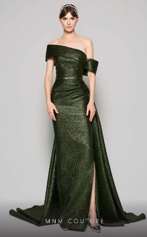 Formal dresses with abstract print panels and rhinestone embellishments for a unique formal eventMNM Couture - N0356 Asymmetric Off-Shoulder Drape Train Evening Gown Formal dresses with abstract print panels and rhinestone embellishments for a unique formal eventMNM Couture - N0356 Asymmetric Off-Shoulder Drape Train Evening Gown