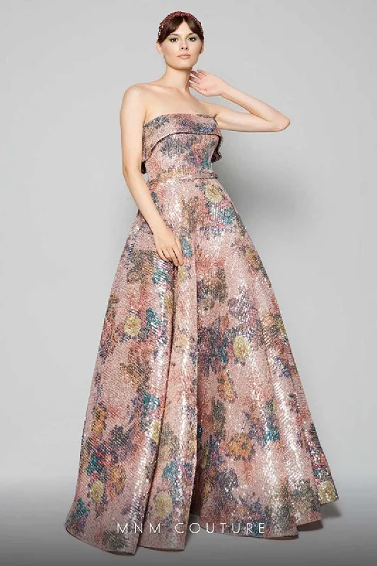 Formal dresses with one - shoulder ruffled straps and sequined bodices for a trendy and eye - catching lookMNM Couture N0374 Formal dresses with one - shoulder ruffled straps and sequined bodices for a trendy and eye - catching lookMNM Couture N0374