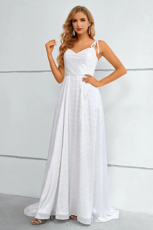 Cocktail dresses with a ruched bodice and spaghetti strapsWhite Spaghetti Straps Bowknot Prom Dress With Slit Cocktail dresses with a ruched bodice and spaghetti strapsWhite Spaghetti Straps Bowknot Prom Dress With Slit