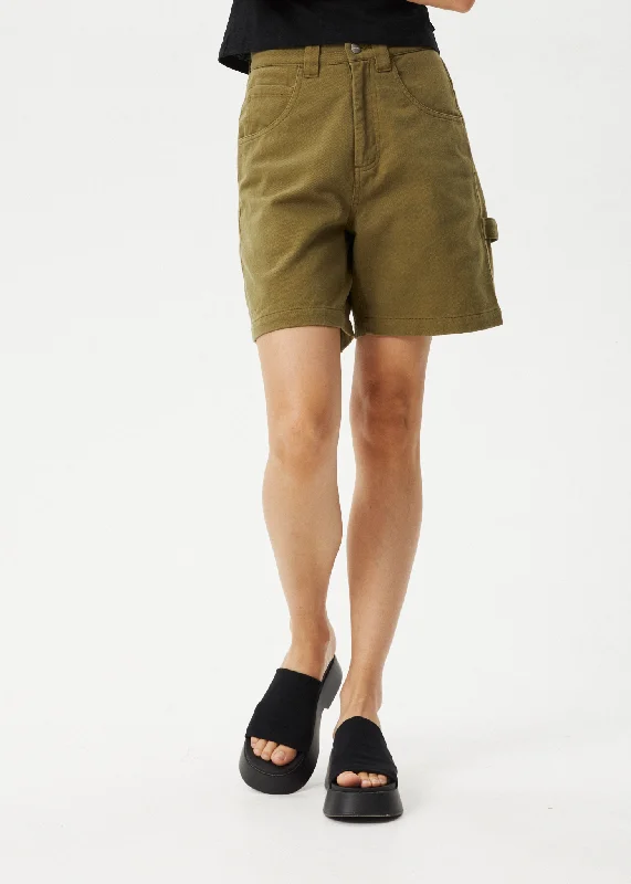 Linen Women Shorts for Breathable Comfort in Hot WeatherAFENDS Womens Emilie - Canvas Carpenter Short - Military Linen Women Shorts for Breathable Comfort in Hot WeatherAFENDS Womens Emilie - Canvas Carpenter Short - Military