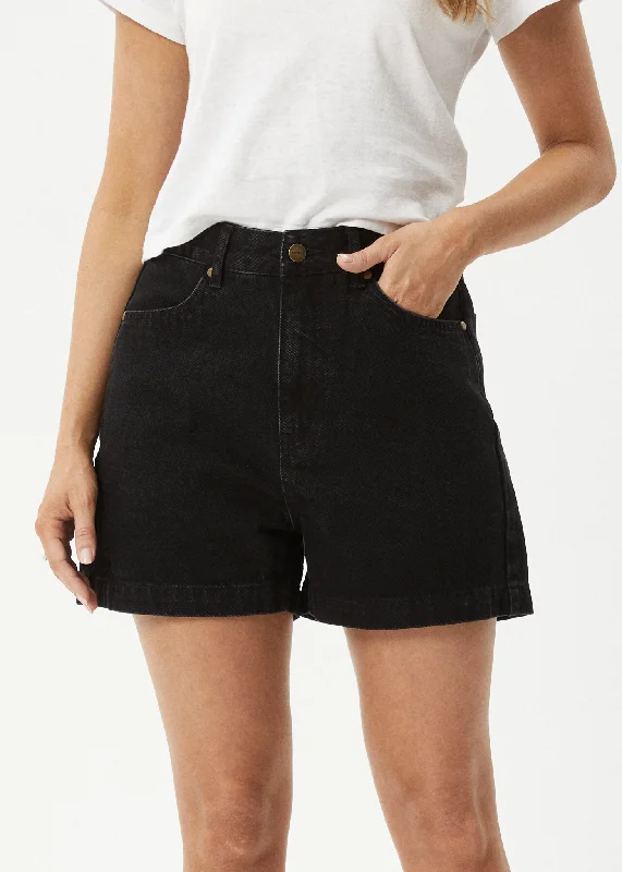 Linen Women Shorts for Breathable Comfort in Hot WeatherAFENDS Womens Seventy Threes - Denim Shorts - Washed Black Linen Women Shorts for Breathable Comfort in Hot WeatherAFENDS Womens Seventy Threes - Denim Shorts - Washed Black