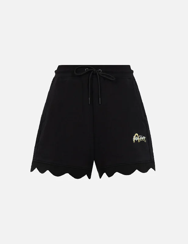 Leather Look Women Shorts for an Edgy and Chic StyleLogo and Seagull Embroidered Scallop Hem Sweatshorts Leather Look Women Shorts for an Edgy and Chic StyleLogo and Seagull Embroidered Scallop Hem Sweatshorts