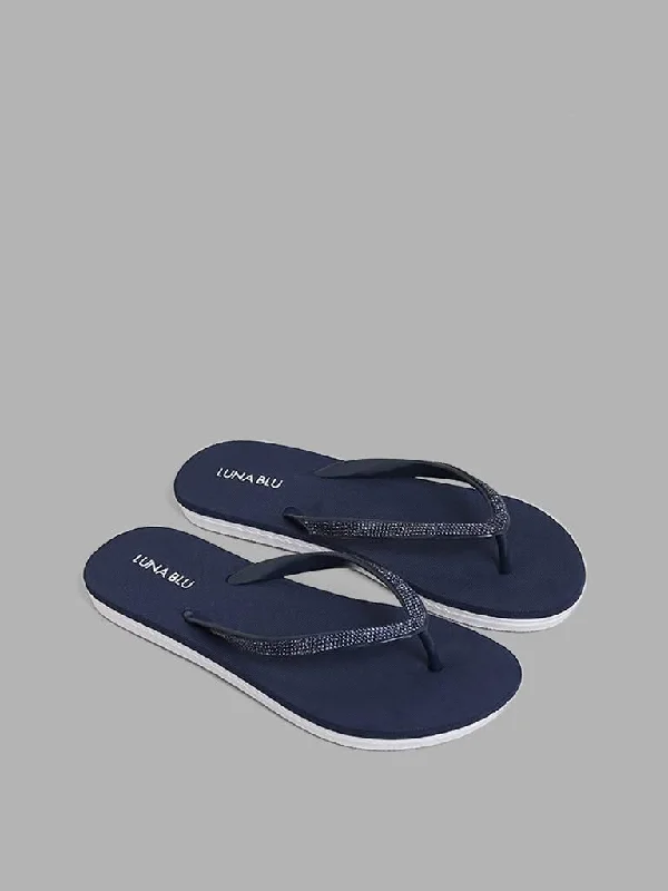 Cuffed Women Shorts for a Laid - Back and Trendy LookLUNA BLU Navy Embellished Flip Flop Cuffed Women Shorts for a Laid - Back and Trendy LookLUNA BLU Navy Embellished Flip Flop