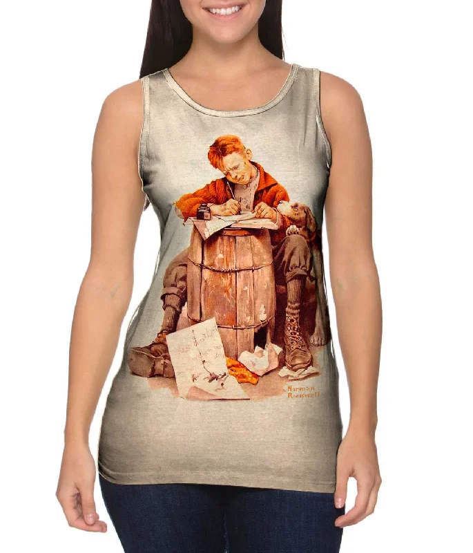 Crew Neck Women's Sustainable Tank Tops Made from Recycled MaterialsNorman Rockwell - "Little Boy Writing a Letter" (1920) Crew Neck Women's Sustainable Tank Tops Made from Recycled MaterialsNorman Rockwell - "Little Boy Writing a Letter" (1920)
