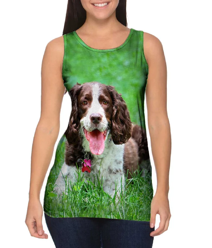 Plus Size Women's Criss - Cross Back Tank Tops in Neon ColorsOutgoing Cocker Spaniel In Garden Plus Size Women's Criss - Cross Back Tank Tops in Neon ColorsOutgoing Cocker Spaniel In Garden