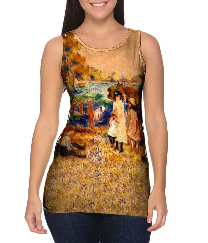 Square Neck Women's Organic Cotton Tank Tops in Earth TonesPierre Auguste Renoir - "Beach Scene" (1883) Square Neck Women's Organic Cotton Tank Tops in Earth TonesPierre Auguste Renoir - "Beach Scene" (1883)