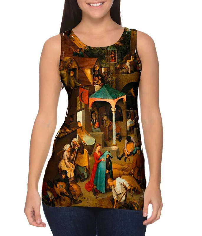 Plus Size Women's Glitter - Trimmed Tank Tops for Party NightsPieter Bruegel The Elder - "Netherlandish Proverbs"(1559) Plus Size Women's Glitter - Trimmed Tank Tops for Party NightsPieter Bruegel The Elder - "Netherlandish Proverbs"(1559)