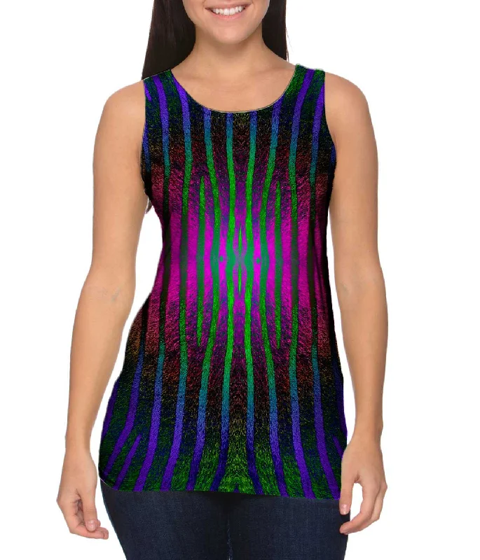 Plus Size Women's Embroidered Tank Tops in Boho StylesPink Purple Green Zebra Stripes Plus Size Women's Embroidered Tank Tops in Boho StylesPink Purple Green Zebra Stripes