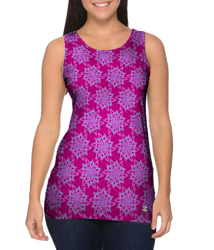 Plus Size Women's Glitter - Trimmed Tank Tops for Party NightsPink Snowflakes