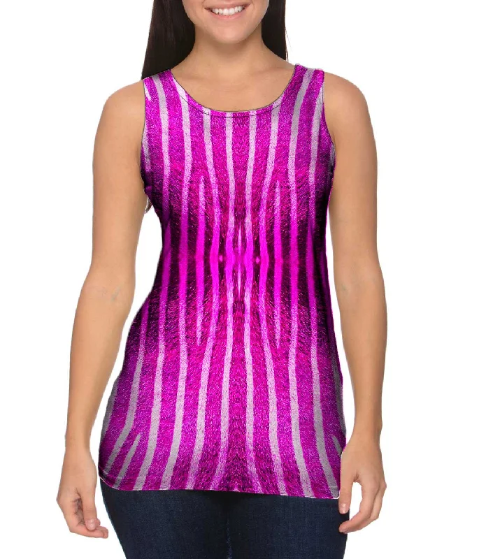 Plus Size Women's Ruffled Hem Tank Tops with Floral PrintsPink Zebra Stripes