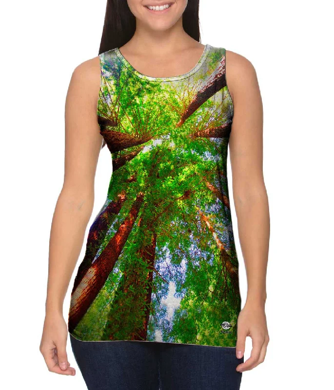 Crew Neck Women's Sustainable Tank Tops Made from Recycled MaterialsRedwoods Sunlight Coming From Above Crew Neck Women's Sustainable Tank Tops Made from Recycled MaterialsRedwoods Sunlight Coming From Above