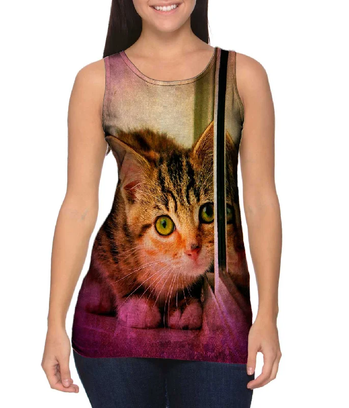 Plus Size Women's Glitter - Trimmed Tank Tops for Party NightsReflect Kitten
