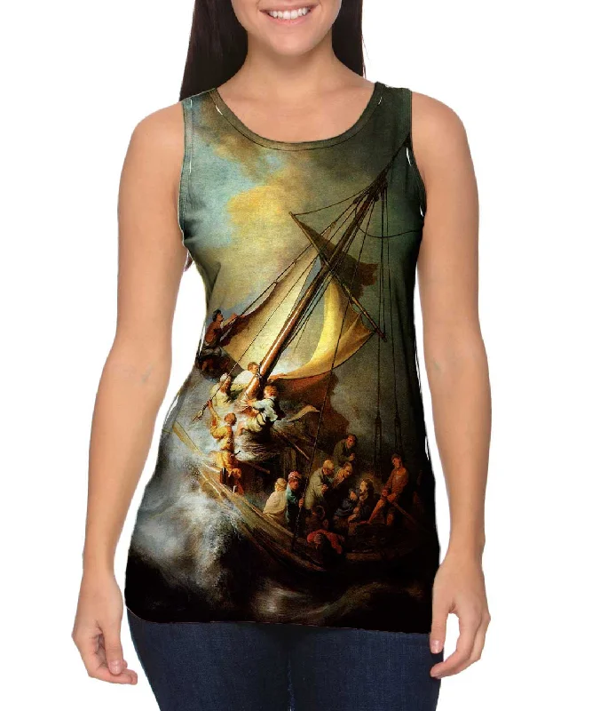 Women's Cropped Tank Tops with Vintage Band LogosRembrandt Harmenszoon Van Rijn - "Christ On The Storm On The Sea Of Galilee" (1632) Women's Cropped Tank Tops with Vintage Band LogosRembrandt Harmenszoon Van Rijn - "Christ On The Storm On The Sea Of Galilee" (1632)