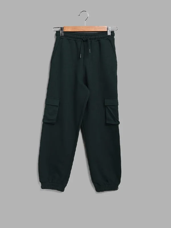 Cuffed Women Shorts for a Laid - Back and Trendy LookY&F Kids Dark Green Solid Cargo Joggers Cuffed Women Shorts for a Laid - Back and Trendy LookY&F Kids Dark Green Solid Cargo Joggers