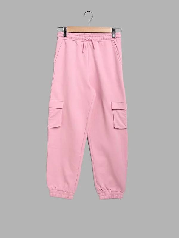 Elastic Waist Women Shorts for Easy Wear and ComfortY&F Kids Light Pink Solid Cargo Joggers Elastic Waist Women Shorts for Easy Wear and ComfortY&F Kids Light Pink Solid Cargo Joggers