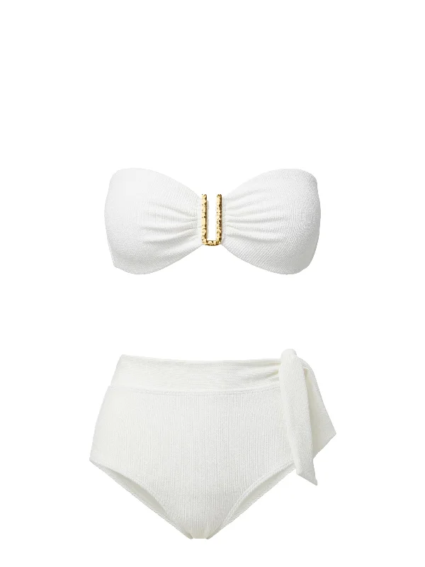 High - waisted bikini for a retro and tummy - flattering lookCindy Top + Side Tie High Waist Bottom in Ivory Texture High - waisted bikini for a retro and tummy - flattering lookCindy Top + Side Tie High Waist Bottom in Ivory Texture