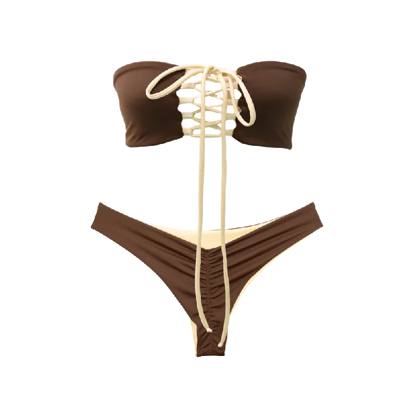 Striped bikini with a classic pattern for a timeless beach aestheticCocoa/Ivory Shimmer Kelly/Serena Bundle Striped bikini with a classic pattern for a timeless beach aestheticCocoa/Ivory Shimmer Kelly/Serena Bundle