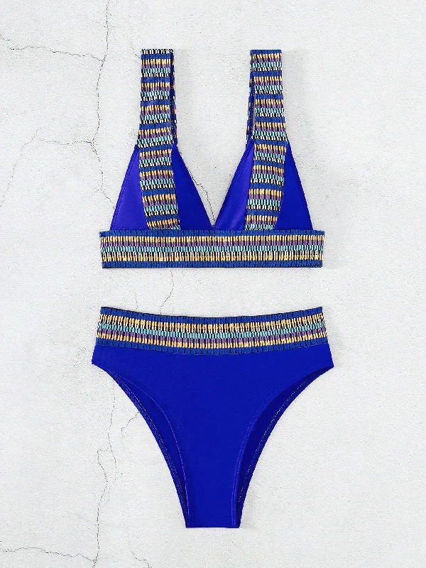 Push - up bikini top to enhance the bust for a confident beach appearanceIndigo Contrast Tape Bikini Set Push - up bikini top to enhance the bust for a confident beach appearanceIndigo Contrast Tape Bikini Set