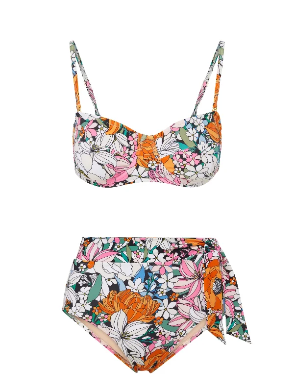 Striped bikini with a classic pattern for a timeless beach aestheticNellie Top + Side Tie High Waist Bottom in Tropical Garden Striped bikini with a classic pattern for a timeless beach aestheticNellie Top + Side Tie High Waist Bottom in Tropical Garden
