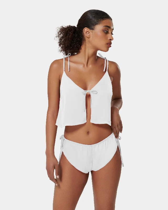Plus - Size Bodysuits with a Comfortable and Flattering FitOttilie Luxury Satin Crop Cami and Short Set White Plus - Size Bodysuits with a Comfortable and Flattering FitOttilie Luxury Satin Crop Cami and Short Set White